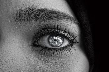 A close up of a woman's eye for women's eye health month